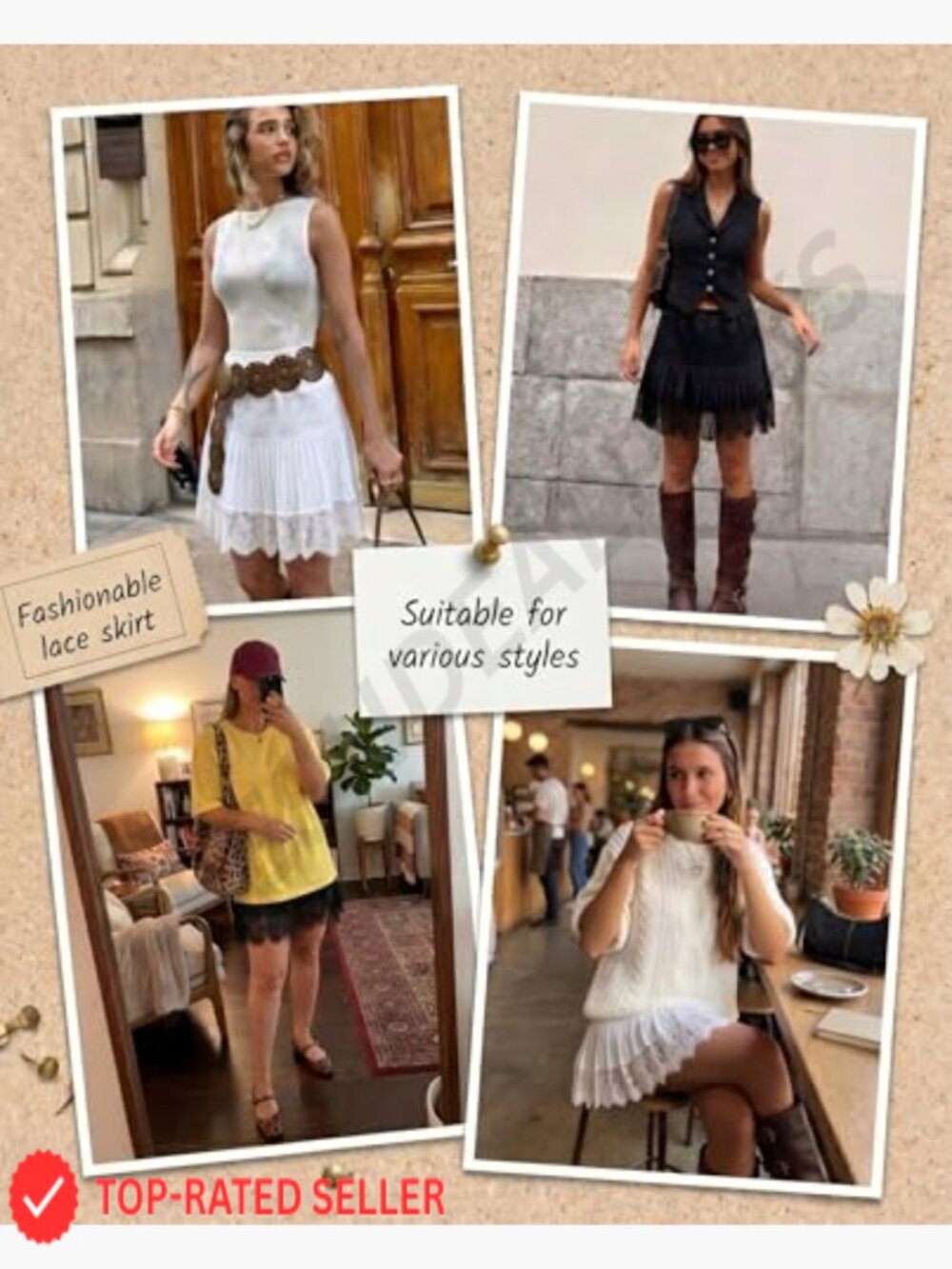 Women Y2K Lace Mini Skirts 2 Pack Flowy Ruffle Layered Pleated Slip Low Rise - Picture 6 of 7